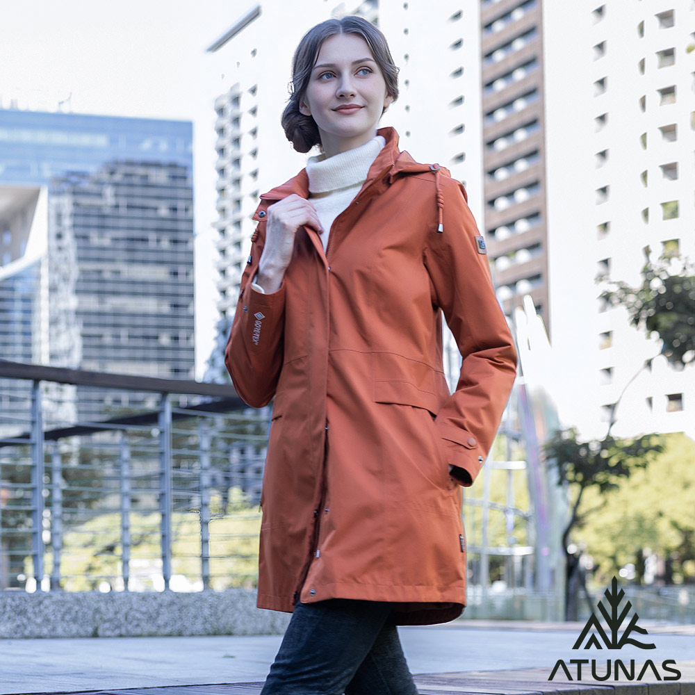 ATUNAS 歐都納 女款GORE-TEX 2L防水防風透氣+保暖羽絨二件式中長版外套A1GT2604W栗子紅/都會商務風衣式外套/大尺碼