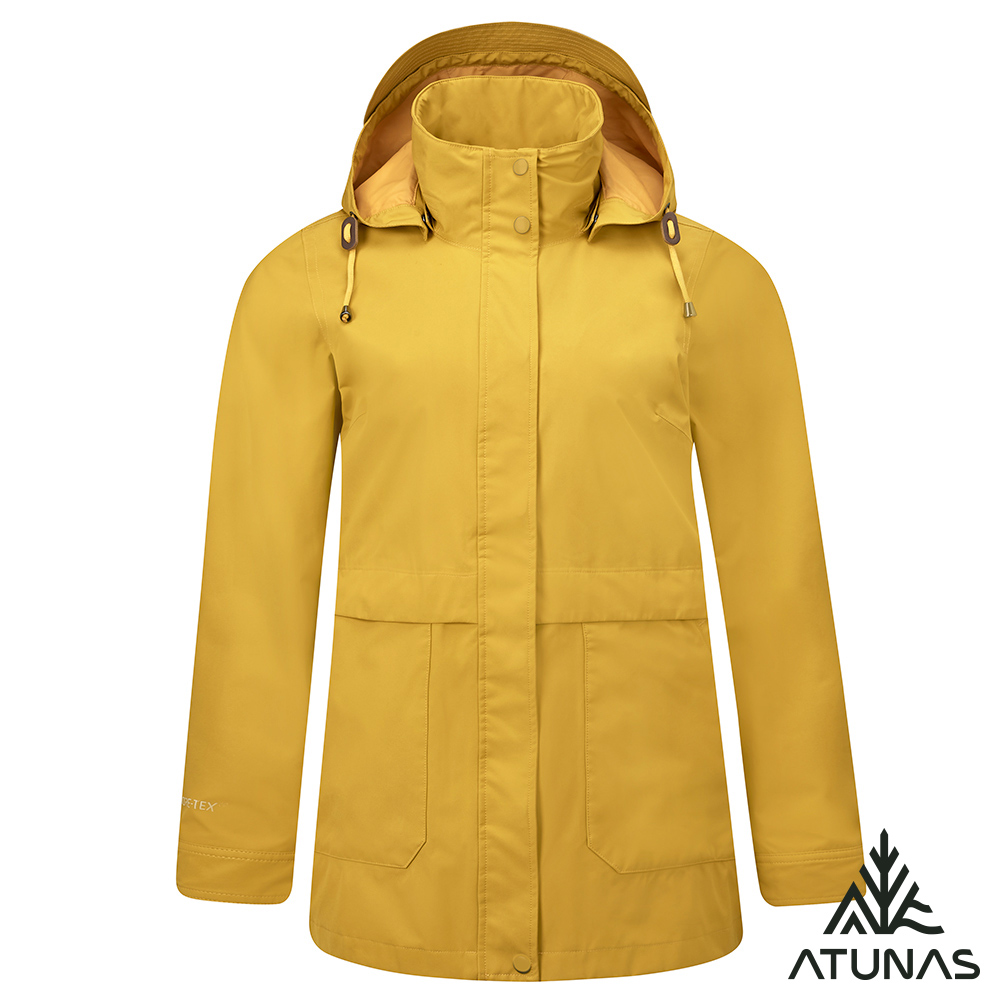 ATUNAS 歐都納 女款GORE-TEX 2L防水防風透氣+保暖厚羽絨二件式中長版外套A1GT2609W金黃棕/中長版風衣/大尺碼