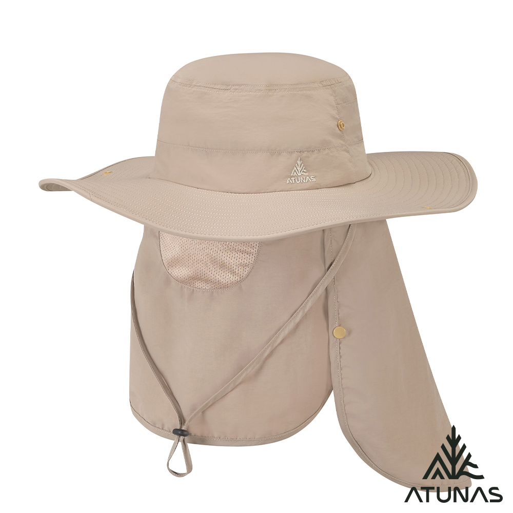 ATUNAS 歐都納 防曬抗UV透氣休閒大盤帽/可拆遮片/遮陽帽/登山帽A1AHHH12N卡其