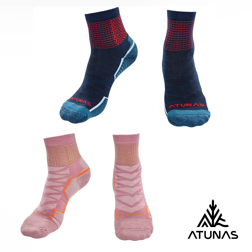 ATUNAS 歐都納 短筒厚底美麗諾羊毛襪A1ASGZ12N粉紅、藍/抑菌抗臭/保暖恆溫/吸濕排汗/休閒襪/運動襪