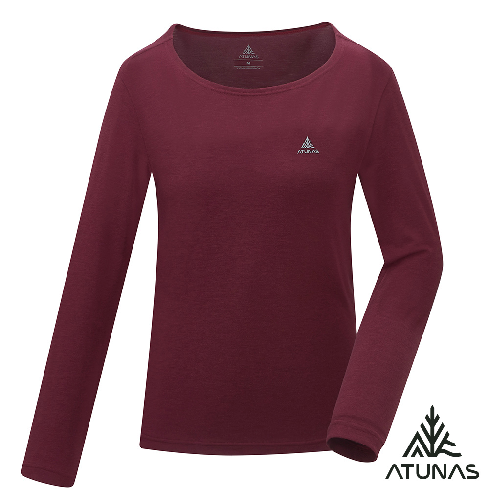 ATUNAS 歐都納 女款石墨烯抑菌蓄熱圓領內著衣A1UCGZ05W栗棕紅/薄款貼身內著/小尺碼