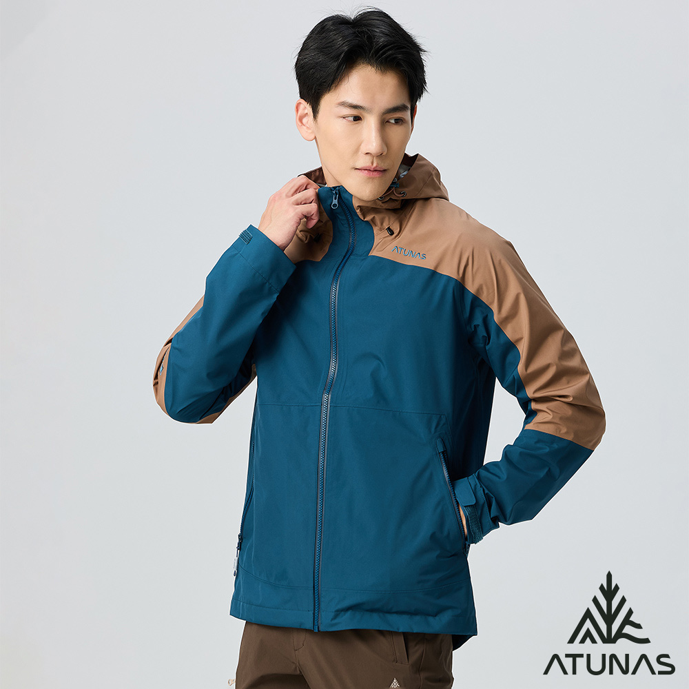 ATUNAS 歐都納 男款GORE-TEX PACLITE PLUS防水透氣單件式外套A1GTGZ01M深藍/摩卡棕/大尺碼