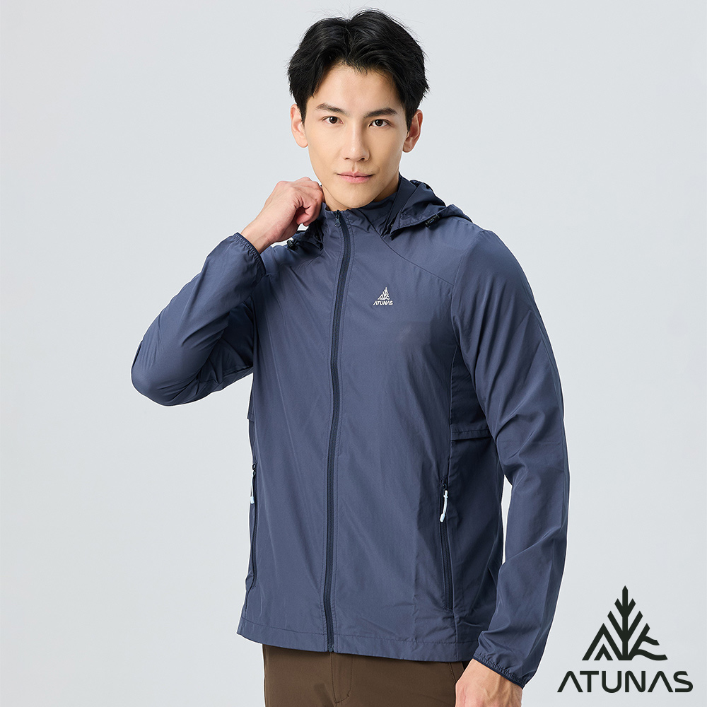 ATUNAS 歐都納 男款ALL LOVE再生蚊瘋不動外套A1GA2504MR藍黑/輕薄輕量透氣/連帽外套/涼感防蚊外套/大尺碼