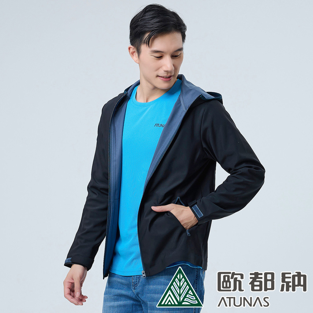 ATUNAS 歐都納 男款SOFTSHELL潑水輕暖連帽外套 A8GA2327M黑/抗風保暖/防潑水/軟殼衣