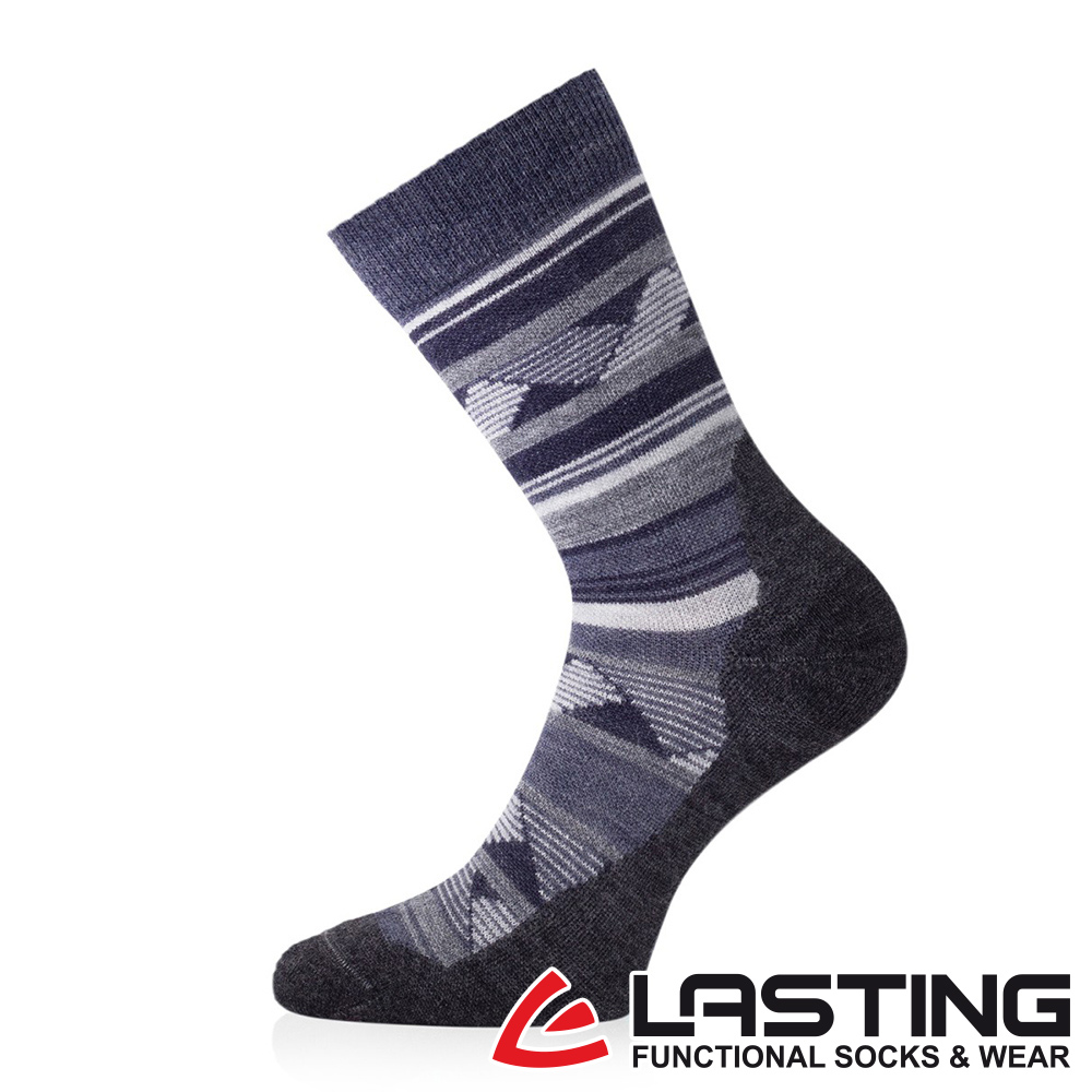 LASTING _捷克_羊毛中筒健行襪LT-WLI灰黑/一般款/運動襪/保暖透氣/抑菌抗臭