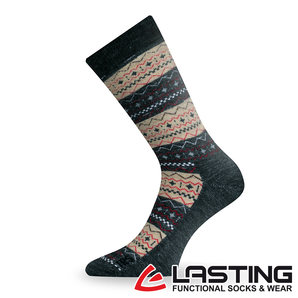 LASTING _捷克_羊毛厚中筒健行襪LT-TWP卡其條/登山襪/運動襪/抑菌抗臭/透氣保暖