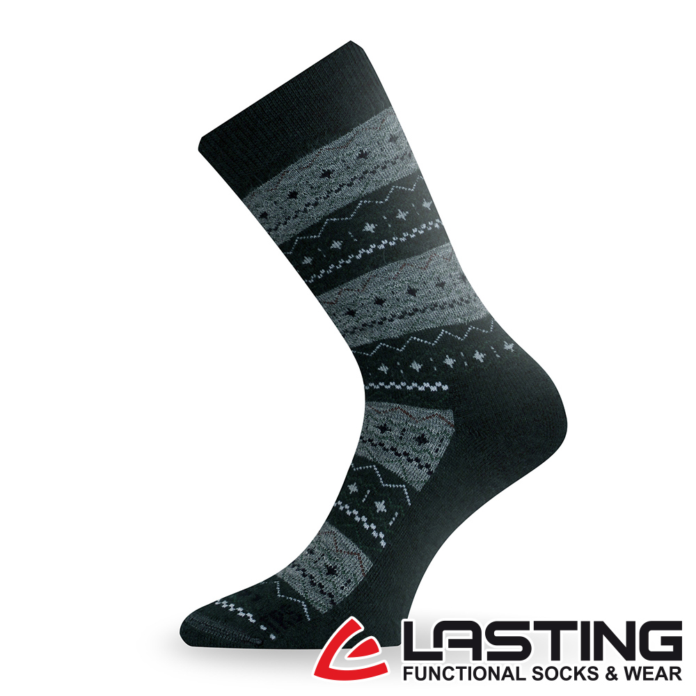 LASTING _捷克_羊毛厚中筒健行襪LT-TWP黑灰條紋/登山襪/運動襪/抑菌抗臭/透氣保暖
