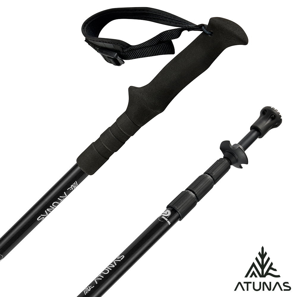 ATUNAS 歐都納 直把碳纖維四節旋轉避震登山杖125/55cm-A1WSGZ04N黑