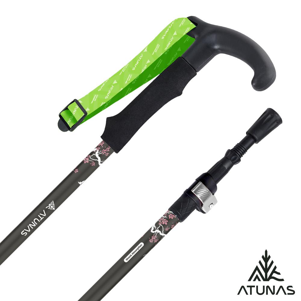 ATUNAS 歐都納 T把鋁合金三節旋轉避震登山杖135/62cm-A1WSGZ08N山林黑