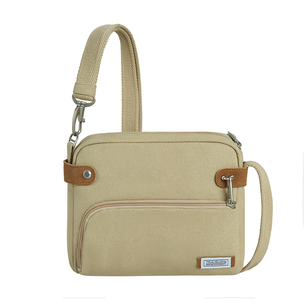 TRAVELON _美國防盜包_防盜復古側肩包TL-33071卡其/斜背包/休閒旅遊方包