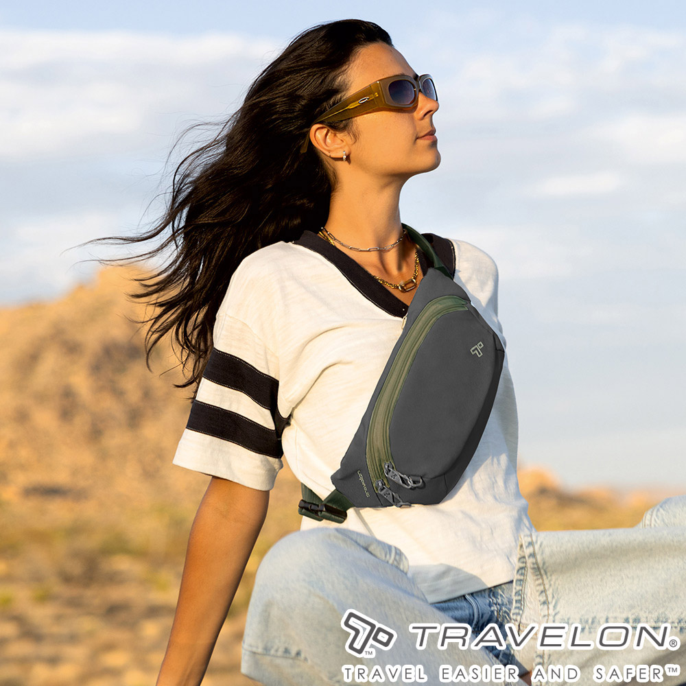 TRAVELON _美國防盜包_Voyages防盜腰包TL-43668黑/斜背包/胸前包/出國休閒旅遊