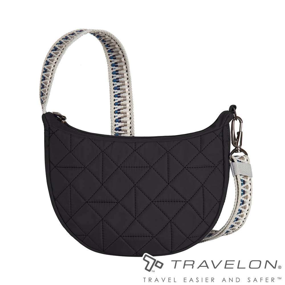 TRAVELON _美國防盜包_Boho防盜格紋斜背包 (TL-43623黑/單肩包/旅遊/休閒/防盜)