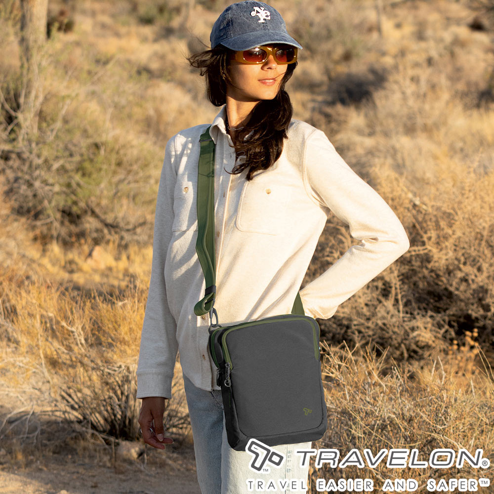 TRAVELON _美國防盜包_Voyages防盜斜背包TL-43669黑/休閒旅遊包/斜肩包