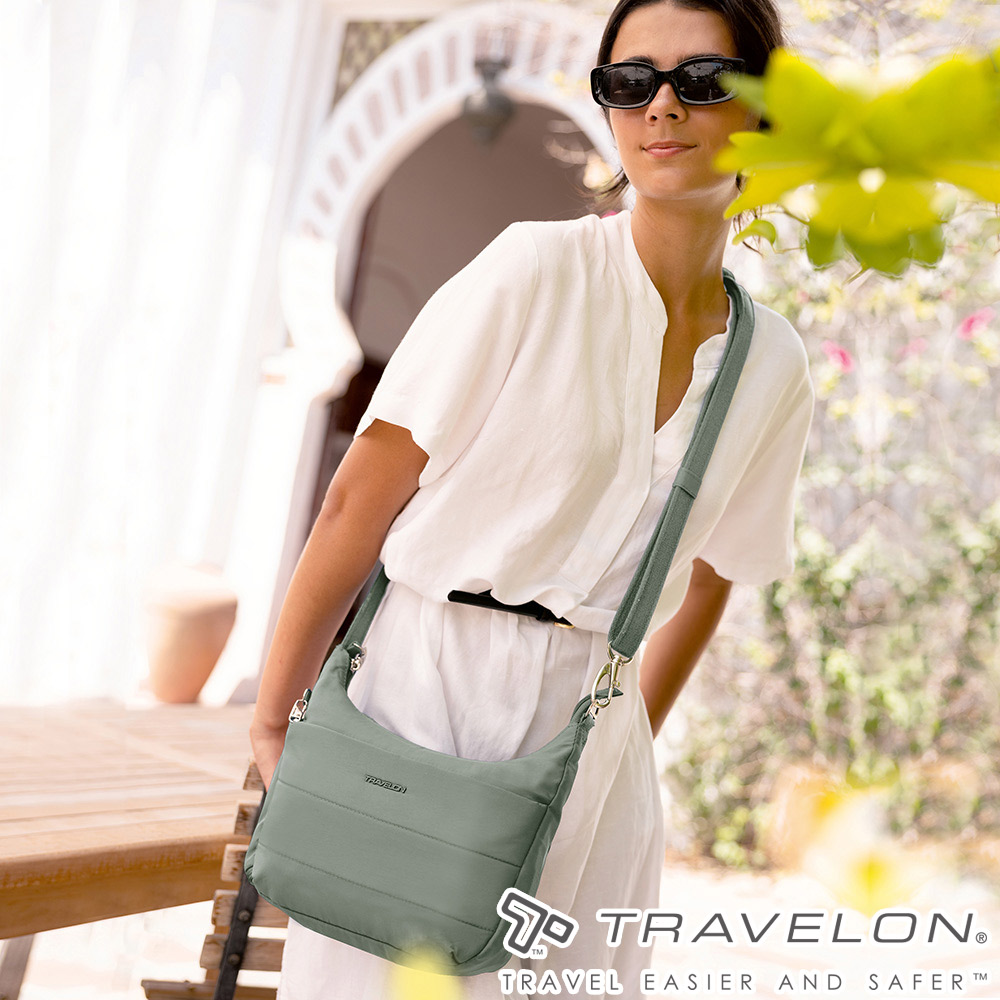 TRAVELON _美國防盜包_Roam防盜斜背包TL-43677綠/斜肩包/側肩包/出國休閒旅遊包