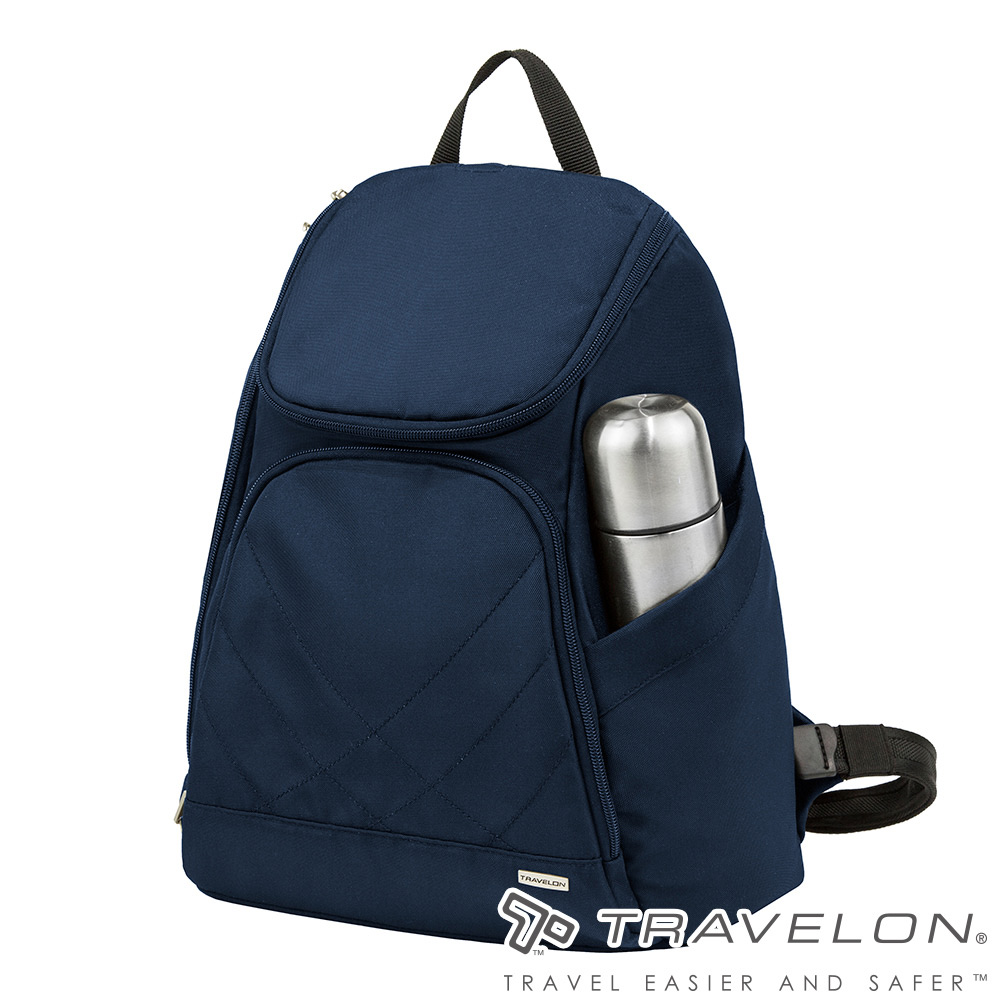 TRAVELON _美國防盜包_經典素面風格防割肩帶後背包TL-42310深藍/休閒雙肩包/日常通勤包