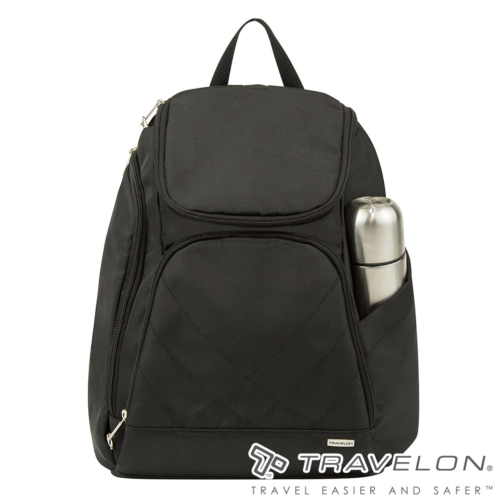 TRAVELON _美國防盜包_經典素面風格防割肩帶後背包TL-42310黑/休閒雙肩包/日常通勤包