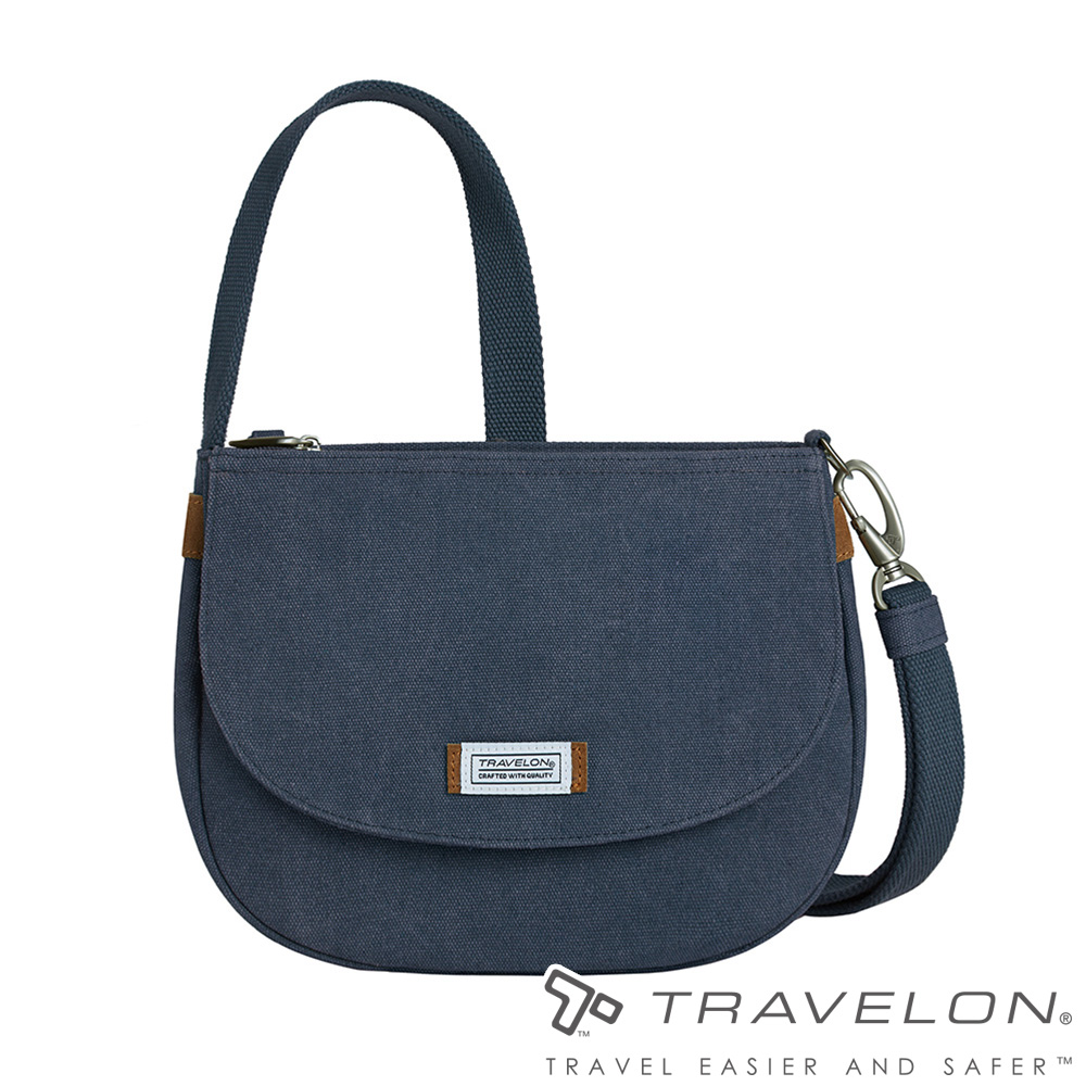 TRAVELON _美國防盜包_防盜復古斜背包TL-33626靛藍/帆布包/單肩包/馬鞍包/休閒旅遊包