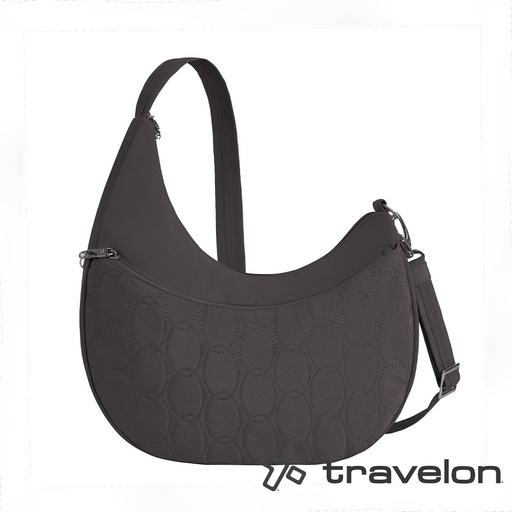 TRAVELON _美國防盜包_Runways防盜斜背包TL-43716灰/彎月包/半月包/單肩包/休閒旅遊包