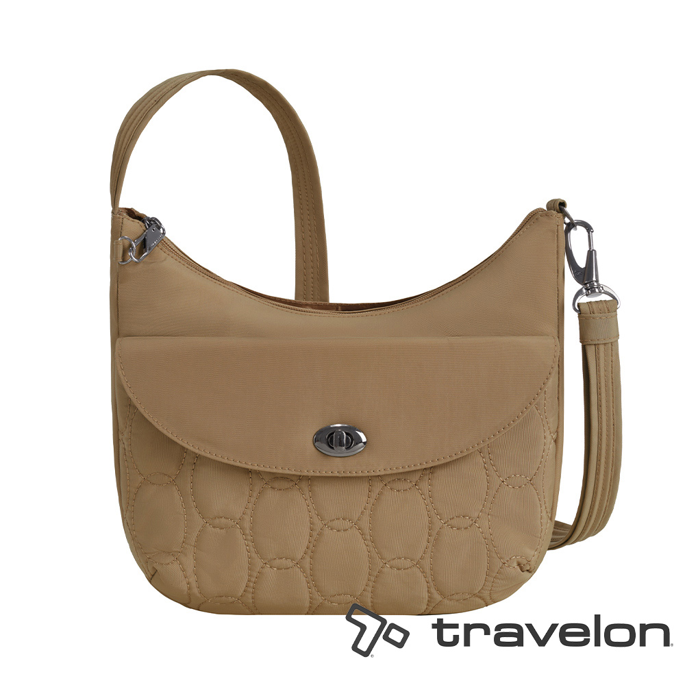TRAVELON _美國防盜包_Runways防盜斜背包TL-43715奶茶/單肩包/休閒旅遊包