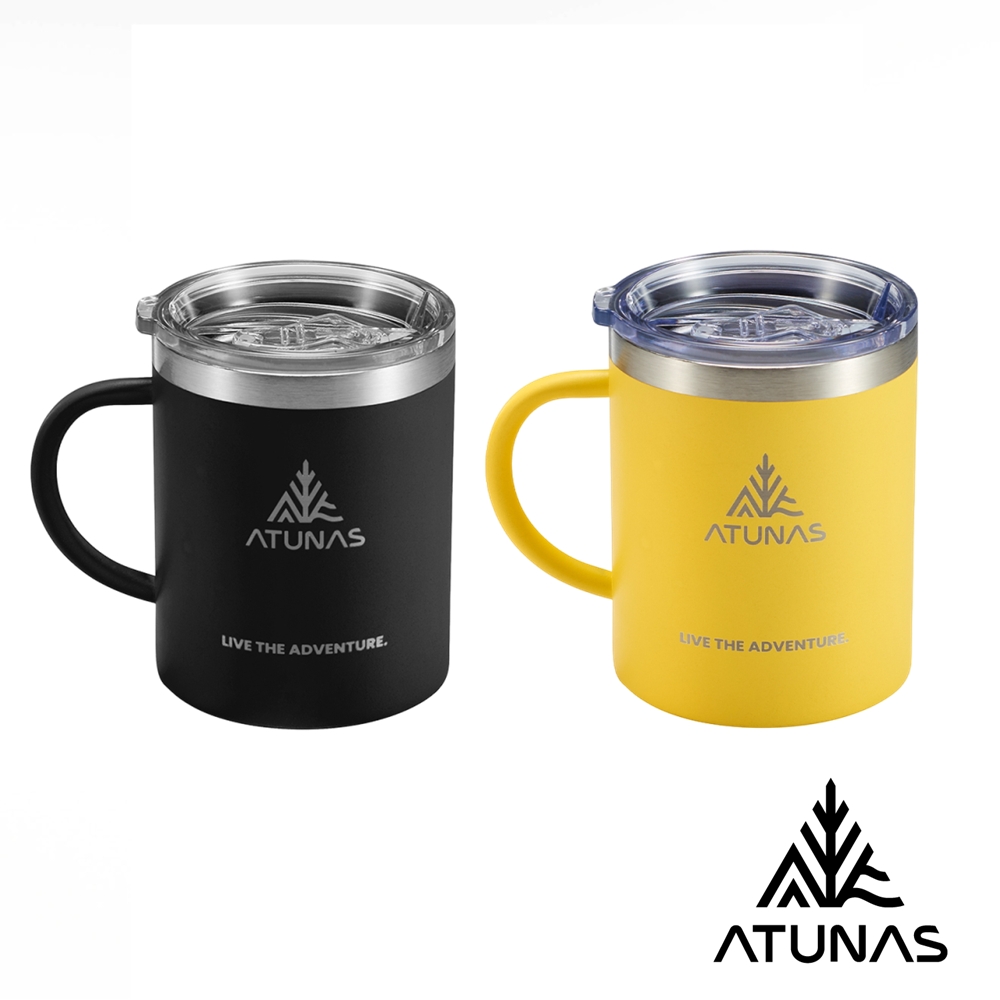 ATUNAS 歐都納 不鏽鋼雙層馬克杯300ml附杯蓋/A1KTGZ13黃、黑/登山露營杯