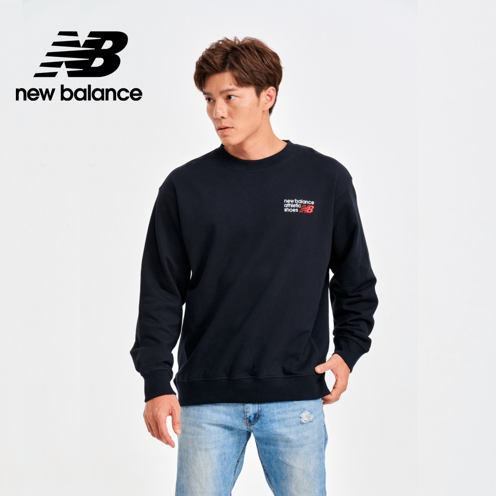 New Balance 紐巴倫 刺繡標語長袖上衣_男性_黑色_MT41547BK