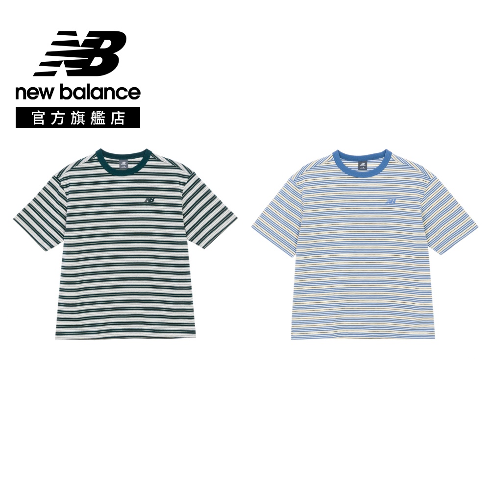 New Balance 紐巴倫 [New Balance]條紋寬鬆短袖上衣_男性_條紋綠_MT61H5D9AAV 版型正常
