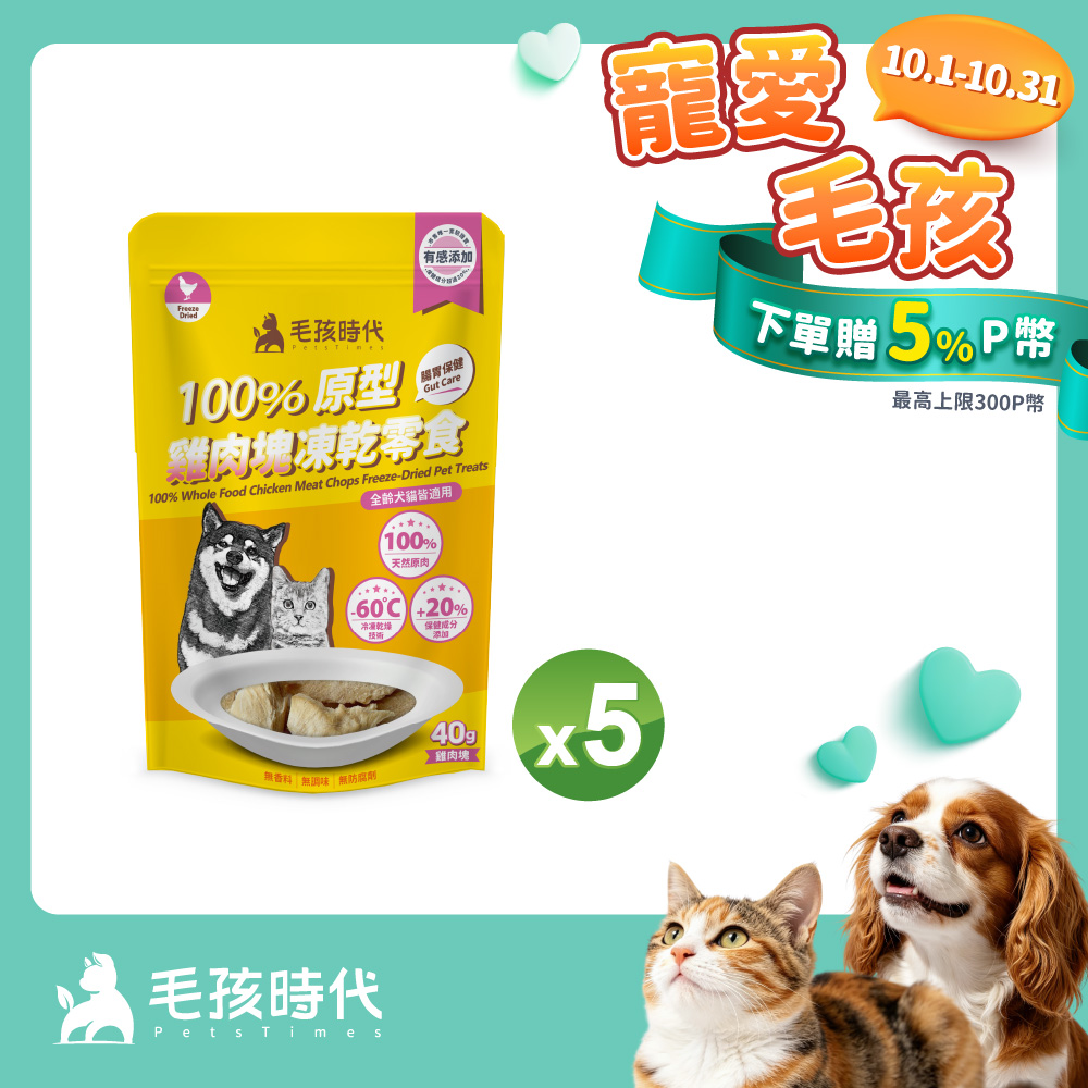 毛孩時代 100%原型雞肉塊凍乾零食x5包 (40g/包)