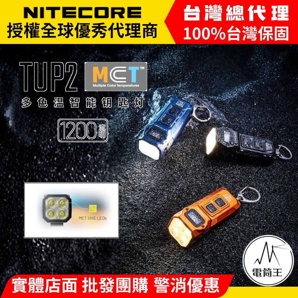 NiteCore 奈特科爾 TUP2 1200流明 125米 多色溫智慧鑰匙燈 帽沿燈 高清顯示幕 TYPE-C