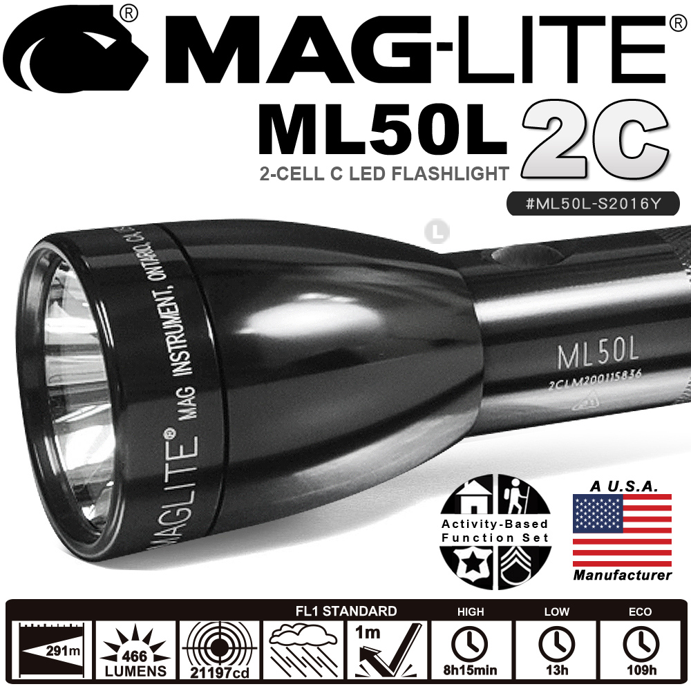 MAG-LITE 【福利品】ML50L 2C LED 手電筒-黑色 #ML50L-S2016Y