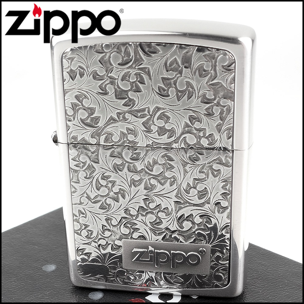 Zippo 日系~唐草雕花電鑄板貼片加工打火機(銀貼片k-8款)