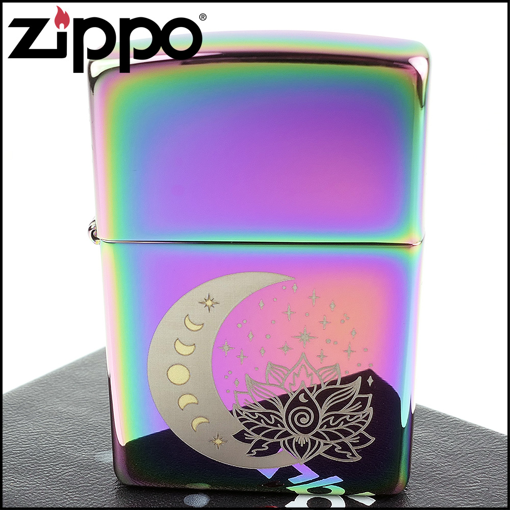 Zippo 美系~Spiritual Design-月亮星星蓮花圖案打火機