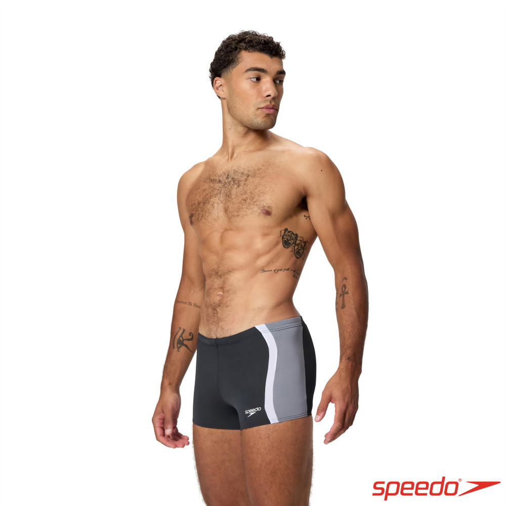 SPEEDO 男 運動四角泳褲 Solid Splice 黑/鉛灰/白