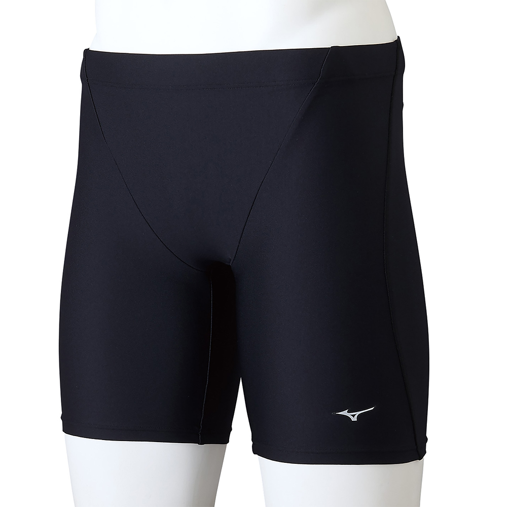 MIZUNO 美津濃 SWIM BASIC 長版男四角泳褲 黑線條 N2MBAA1391