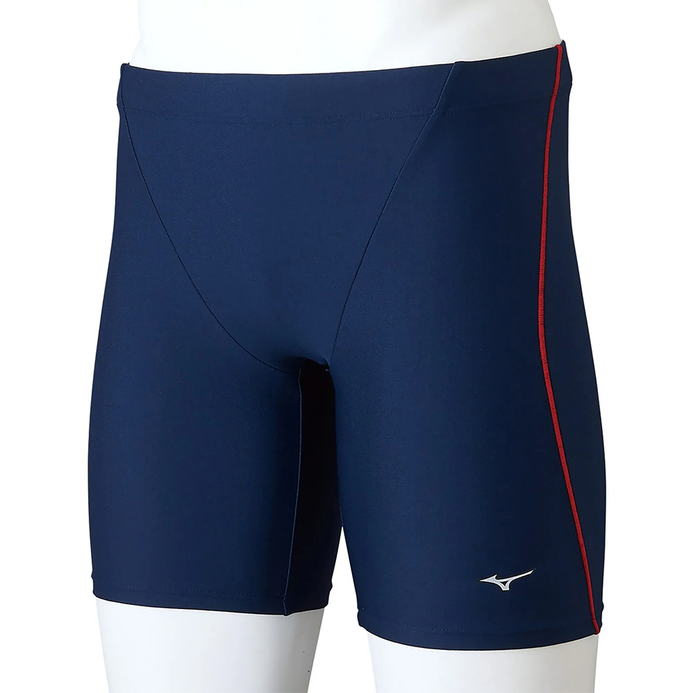 MIZUNO 美津濃 SWIM BASIC 長版男四角泳褲 藍x紅線條 N2MBAA1186