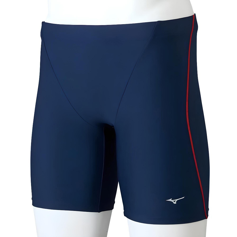 MIZUNO 美津濃 BASIC 男四角泳褲 深藍x紅線條 N2MBDA1186