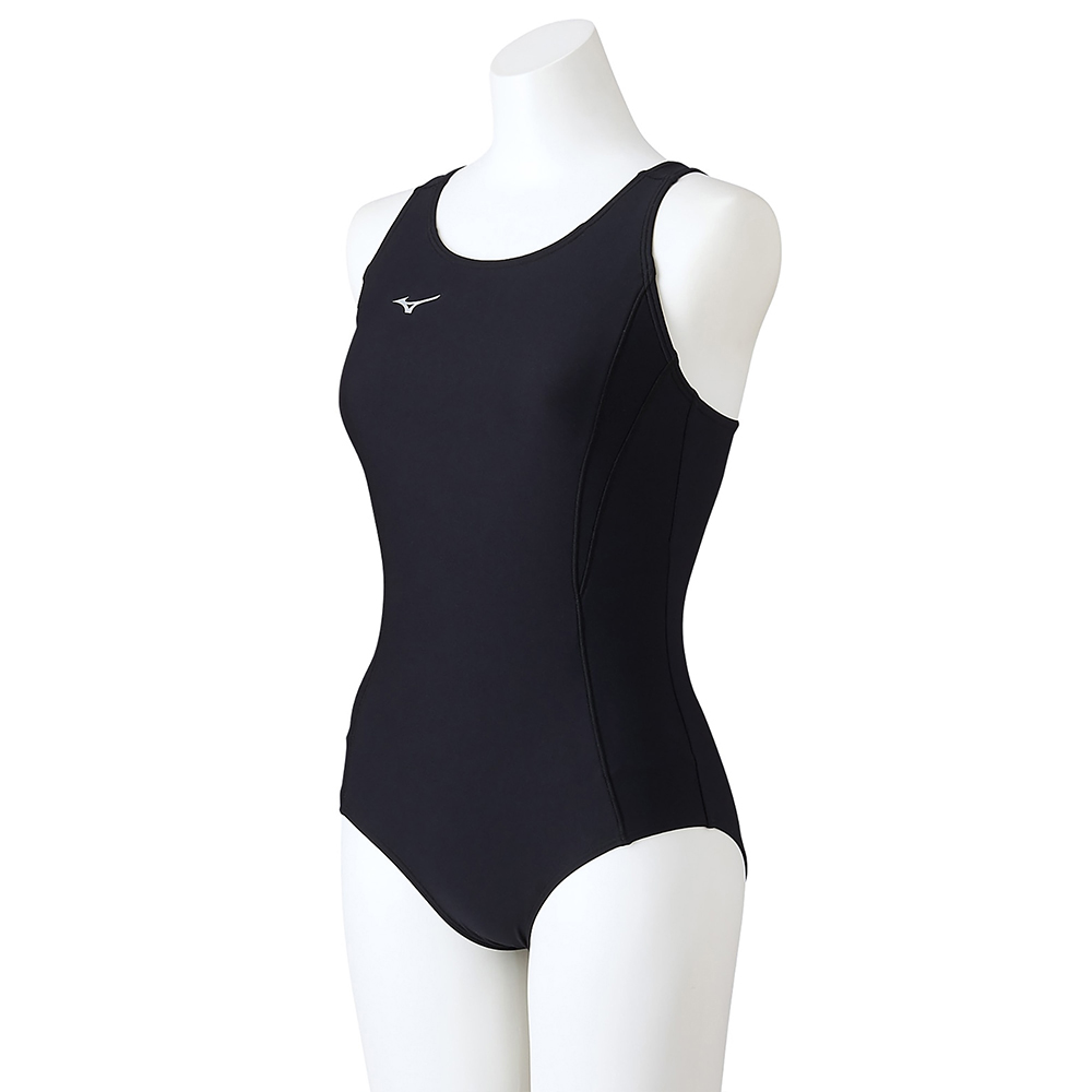 MIZUNO 美津濃 BASIC 女連身泳衣 黑x黑線條 N2MAAC1191