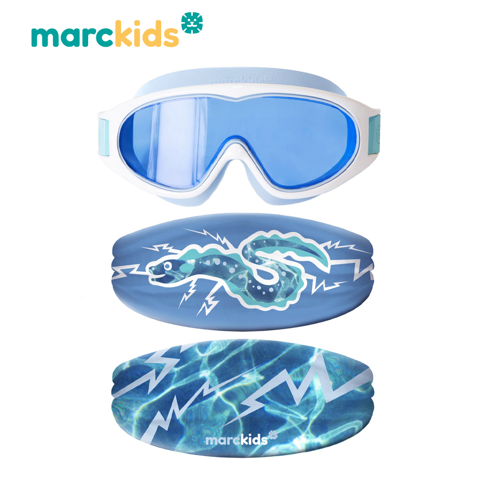 MARCUS & MARCUS Marckids兒童頭帶式造型大框泳鏡-藍光閃電