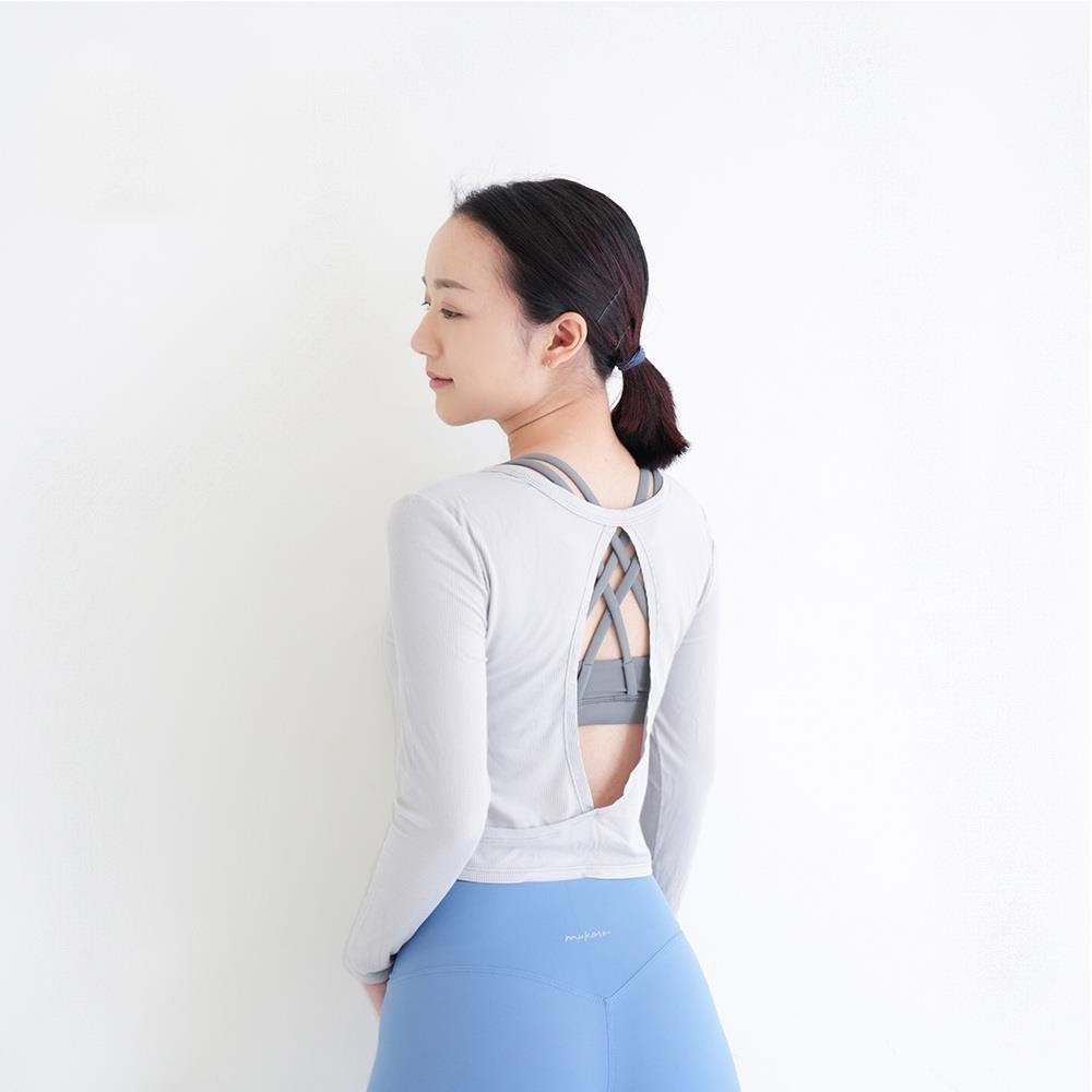 Mukasa DURABLE 挖洞露背長袖坑條罩衫 - 星河灰 - MUK-23044