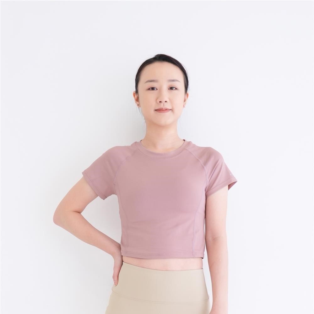 Mukasa DURABLE 接邊短袖短版上衣 - 珊瑚粉 - MUK-23043