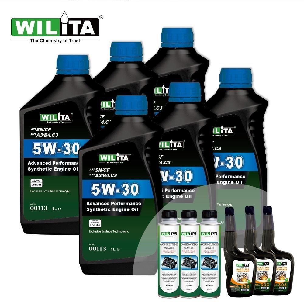 WILITA 威力特 5W30高性能全合成頂級機油6+3+3全方位超值保養組(汽油車專用組)