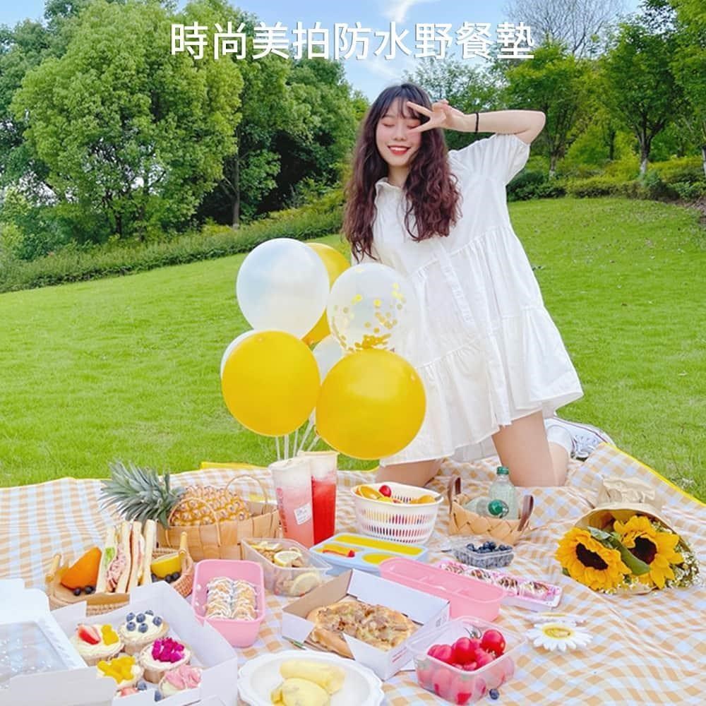 加大防水防潮網美野餐墊 時尚美拍格紋款-加大200x150cm (地墊)