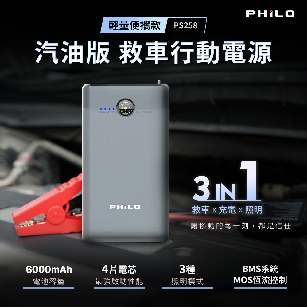 PHILO 飛樂 PS-258 輕量款 救車行動電源(車麗屋)