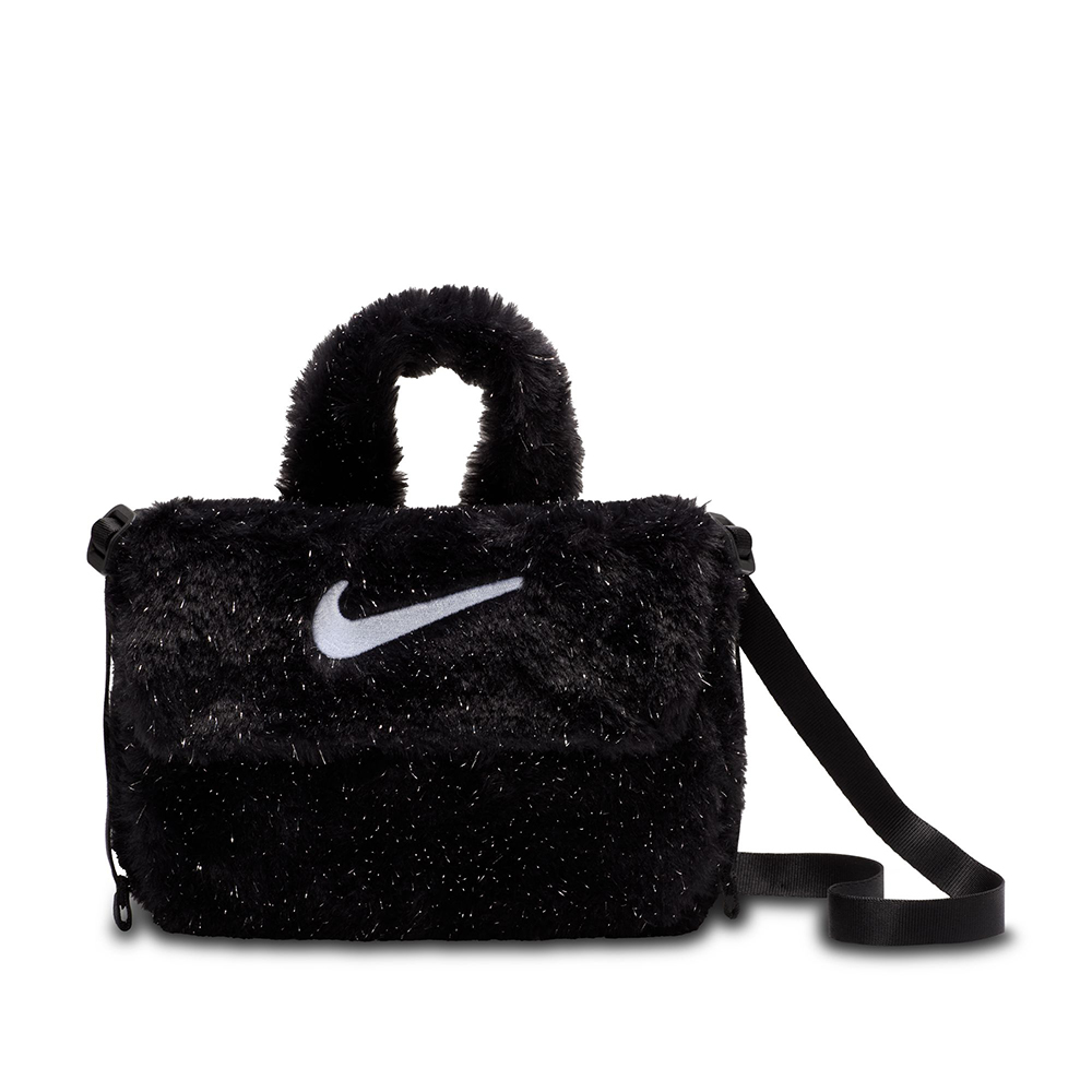 NIKE 耐吉 Y NK FX FUR CROSSBODY 中大童 側背包 黑色 毛毛包-FZ1329010