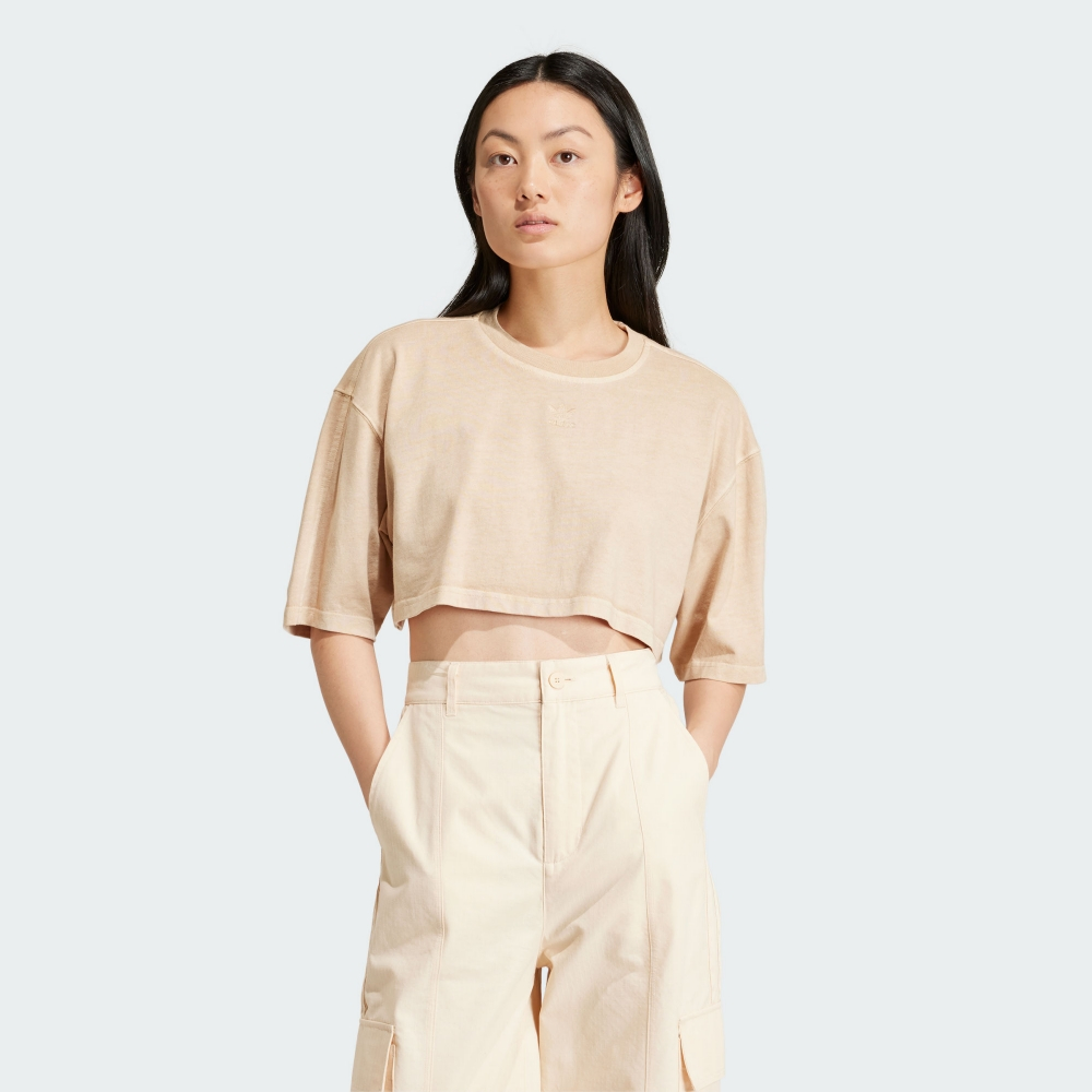 adidas 愛迪達 ESS+ CROP TEE 短袖上衣 女 奶茶色-IR5997