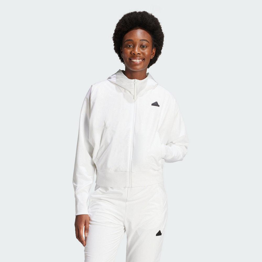 adidas 愛迪達 W Z.N.E. WVN FZ 連帽外套 女 白色-IN9483