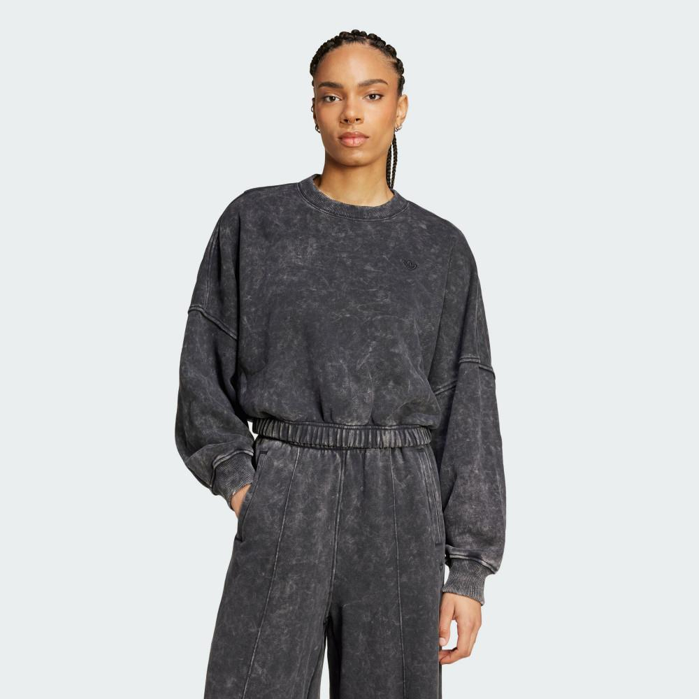 adidas 愛迪達 P ESS SWEATER 圓領套頭衫 女 灰色 大學T 仿舊水洗-IW5756
