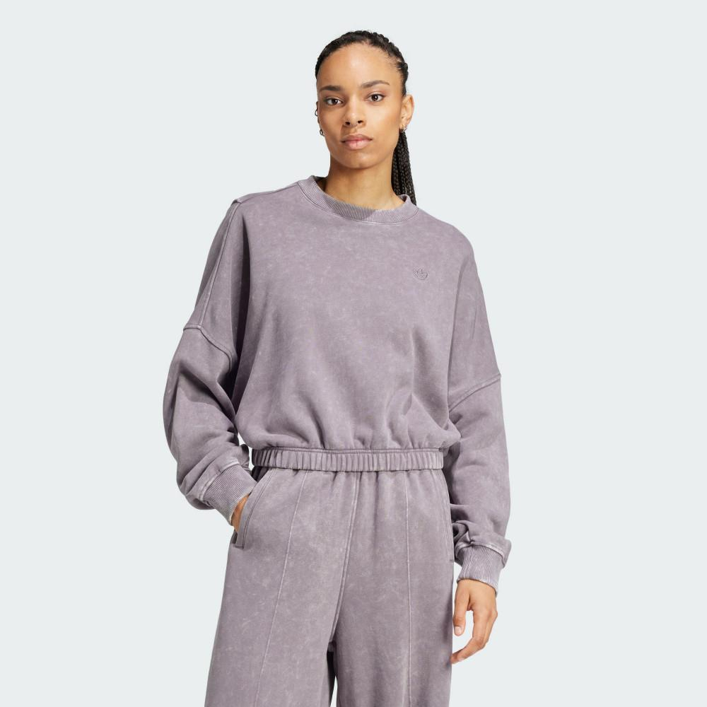 adidas 愛迪達 P ESS SWEATER 圓領套頭衫 女 紫色 大學T 仿舊水洗-IY7397