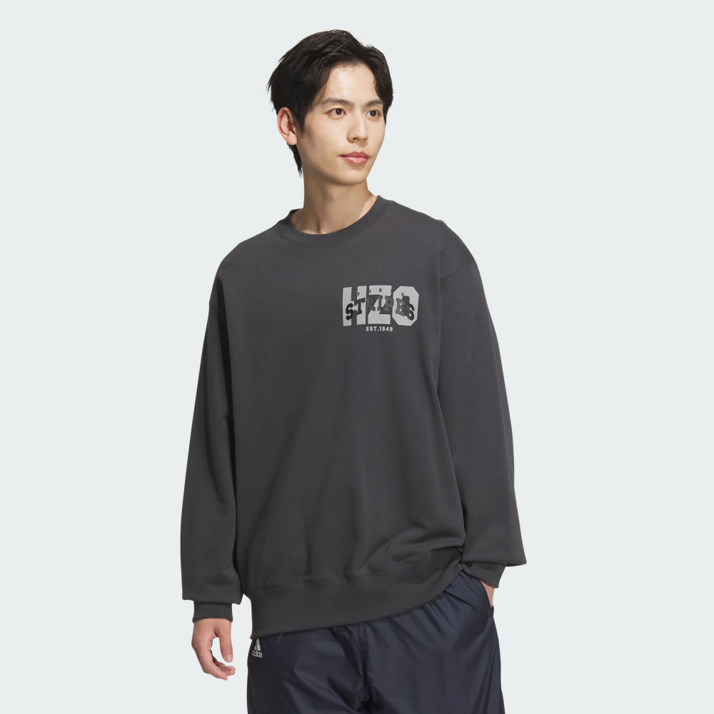 adidas 愛迪達 CLG SWEATSHIRTS 圓領套頭衫 男 黑色 大學T-JG8553