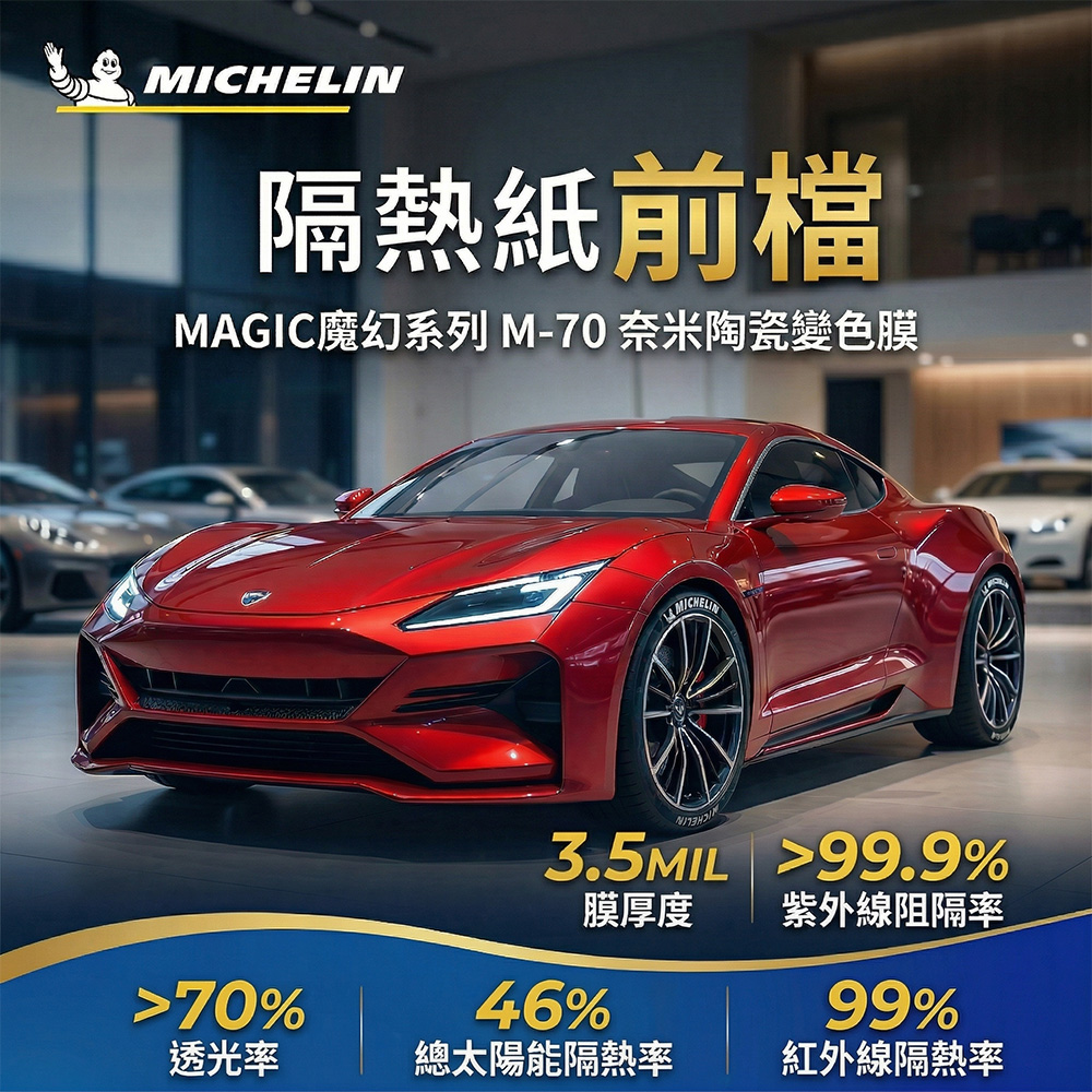 MICHELIN 米其林 附全台灣安裝 MAGIC魔幻系列 智能變色奈米陶瓷熱熔高隔熱膜 M-70 (前檔)