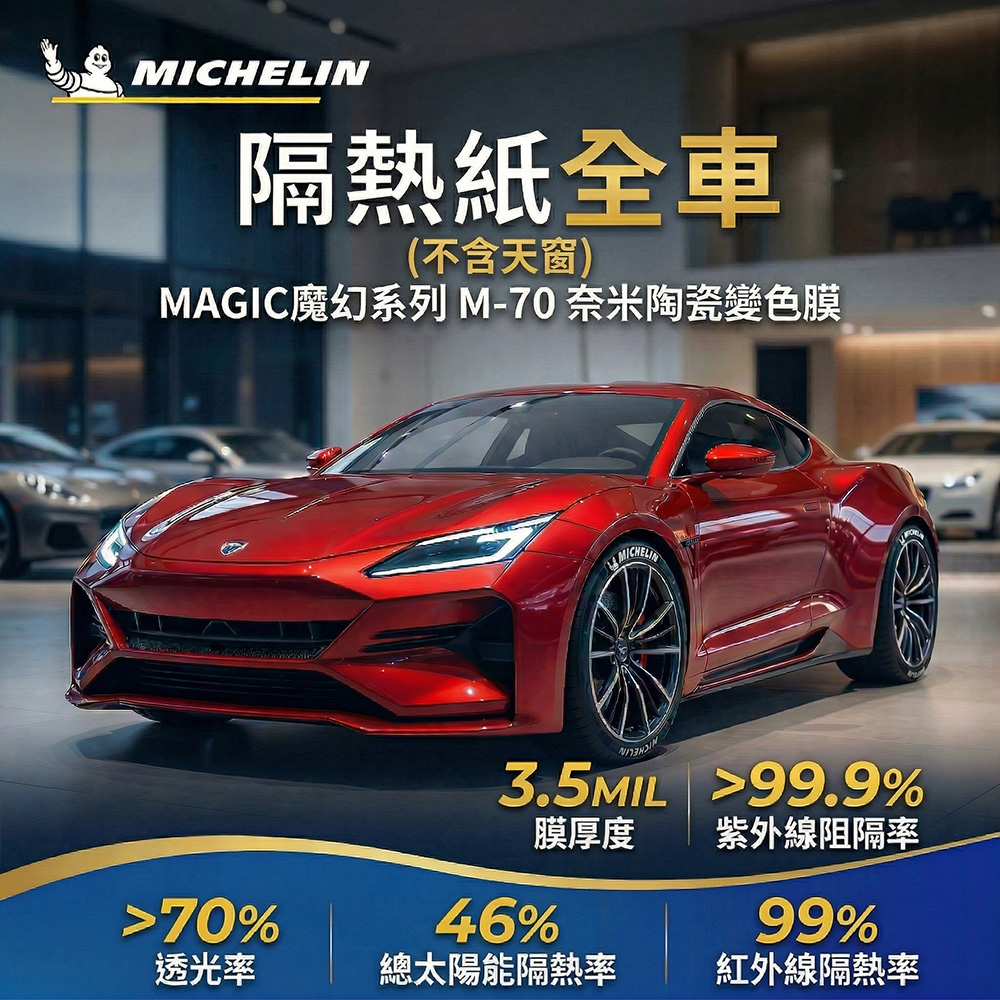 MICHELIN 米其林 附全台安裝 MAGIC魔幻系列 智能變色奈米陶瓷熱熔高隔熱膜 M-70 (全車 不含天窗)